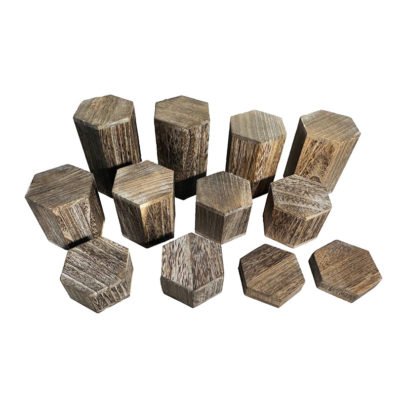 Rustic Dark Wood Hexagonal Display Stand Set of 6