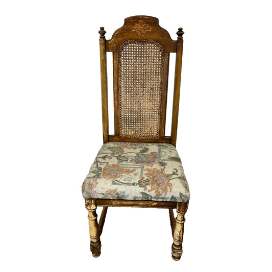Dark Wood High Back Chair with Floral Upholsery