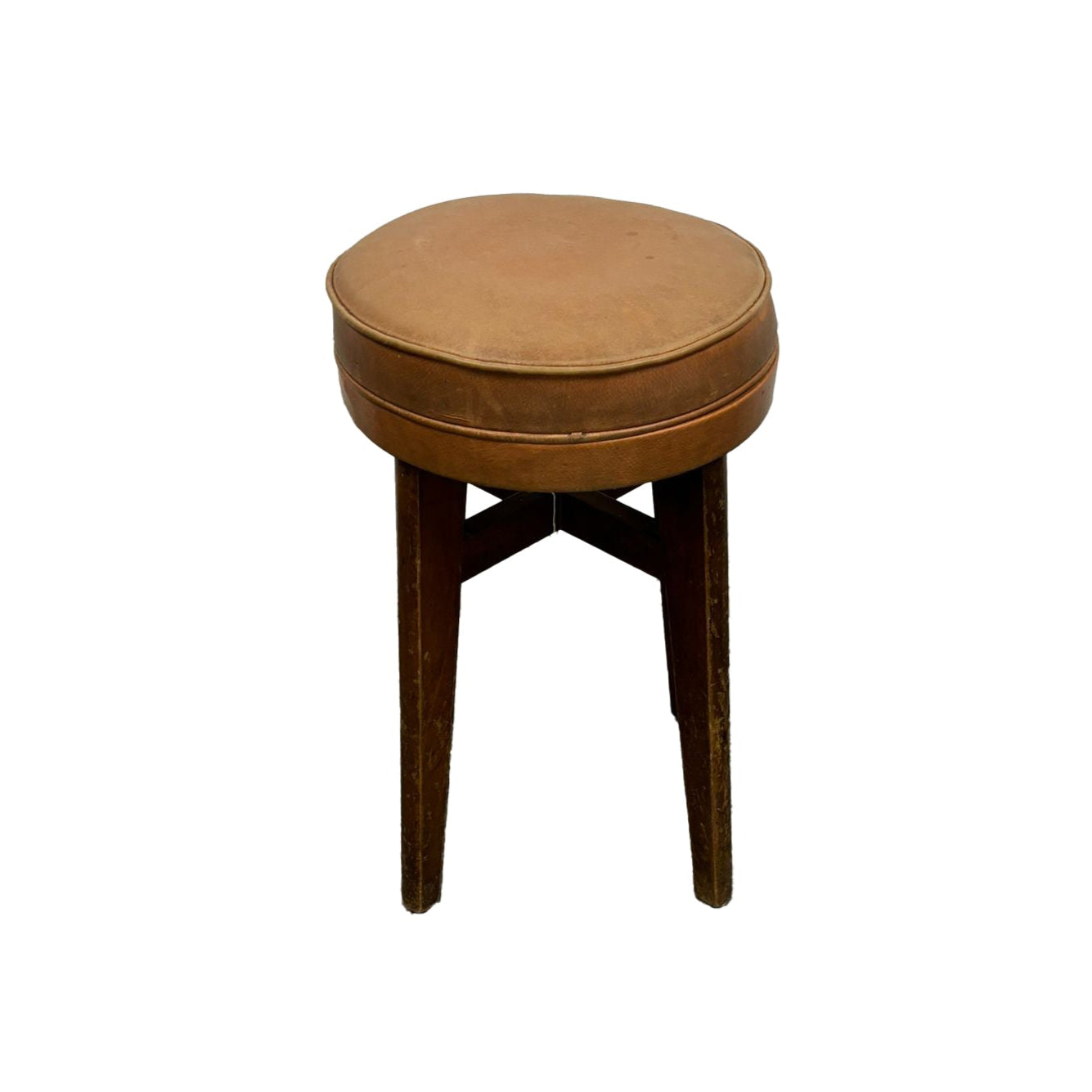Wooden stool with a round, cushioned seat