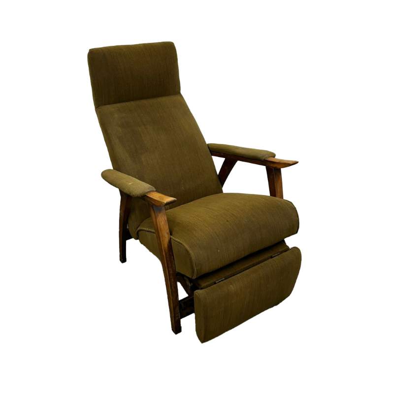 Danish Mid Century Green Recliner Armchair