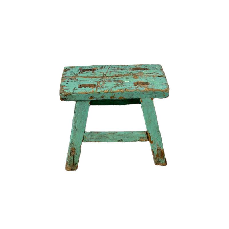 Old Green Wooden Stool