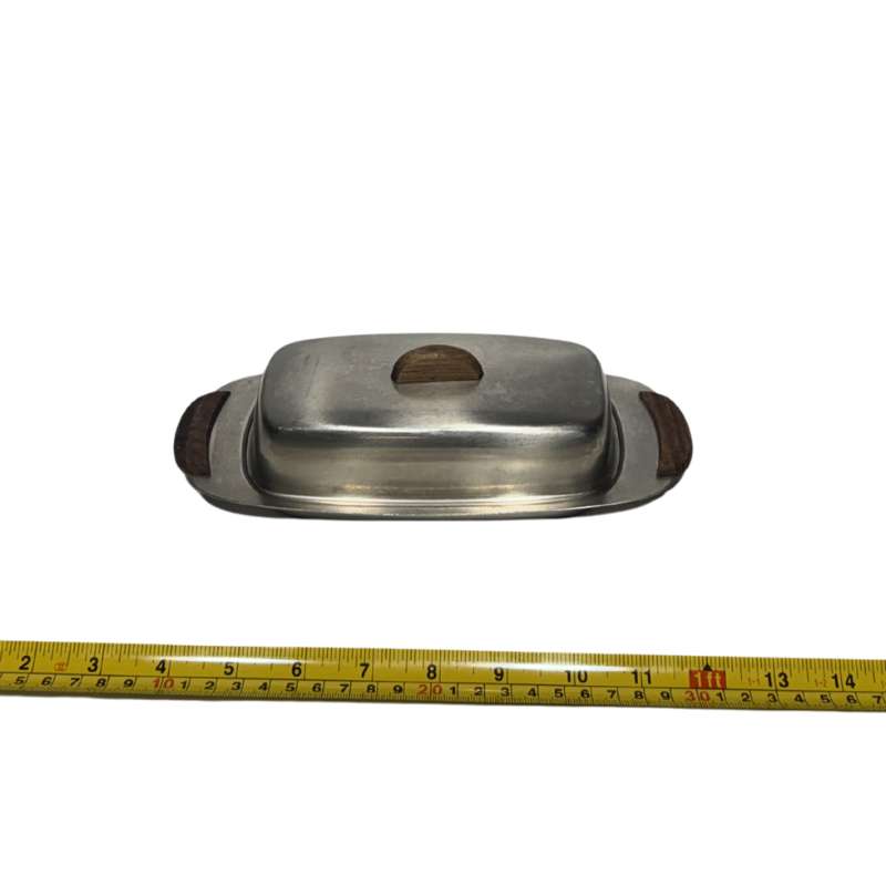 Stainless Steel Oval Butter Dish with Wooden Handles