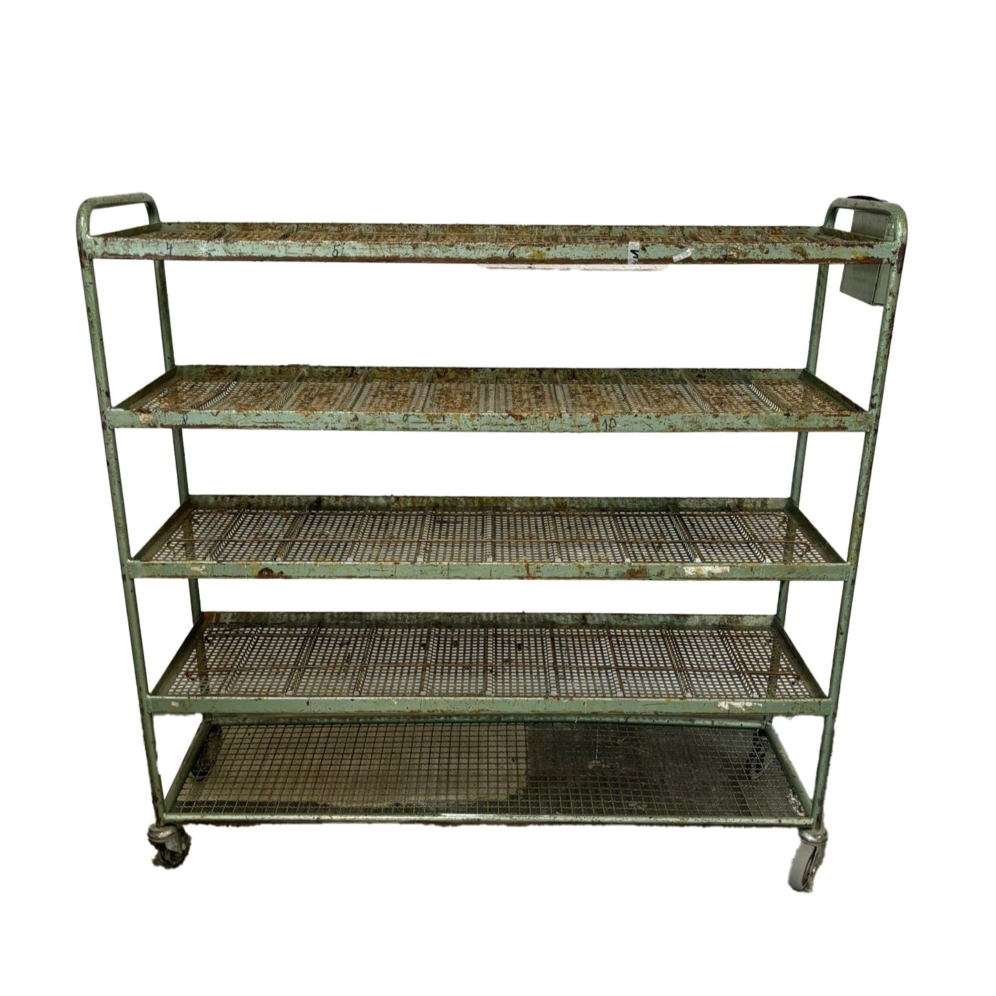 Green Metal Shelving Rack on Wheels