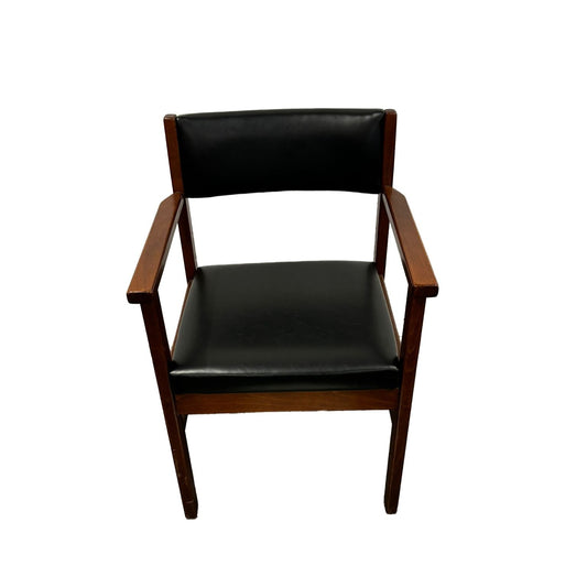 Black Vinyl and Teak Office Armchair